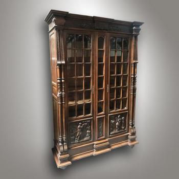 Bookcase with Glazed Doors - brass, solid walnut wood - 1860