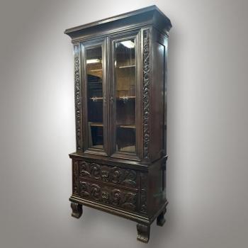 Bookcase with Glazed Doors - patinated bronze, solid oak - 1930